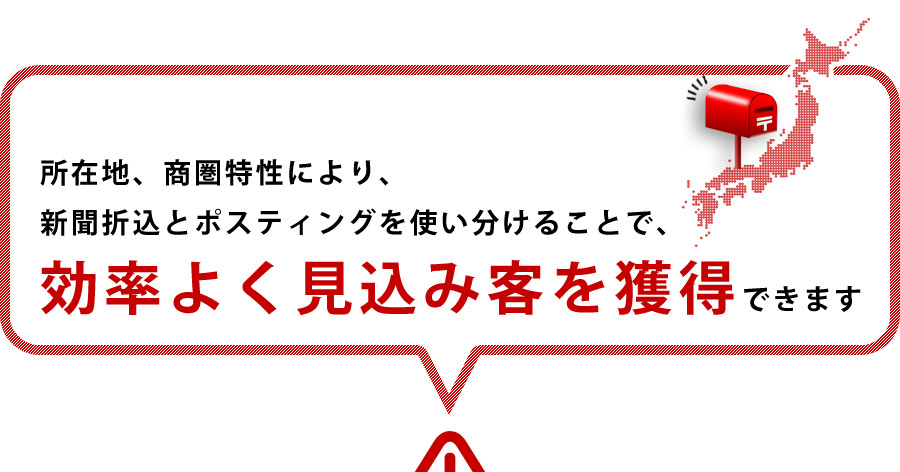 所在地、商圏特性により、新聞折込とポスティングを使い分けることで、効率よく見込み客を獲得できます
